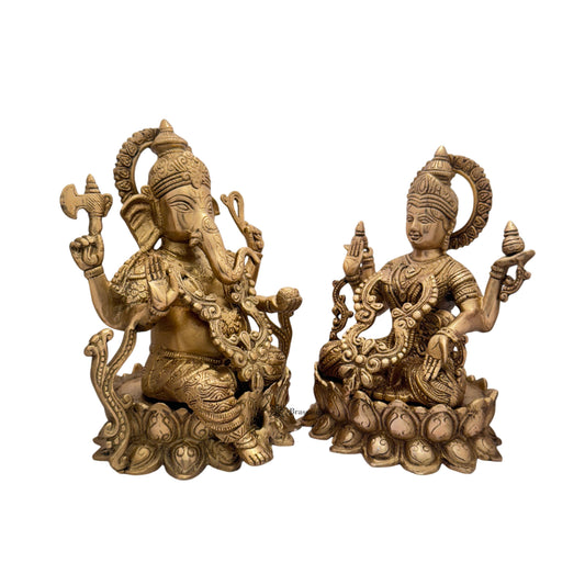 Brassaura™ Brass Laxmi Ganesha Statue – Height 10.8 Inches & Weight 8.7 Kgs | Hindu God Murti