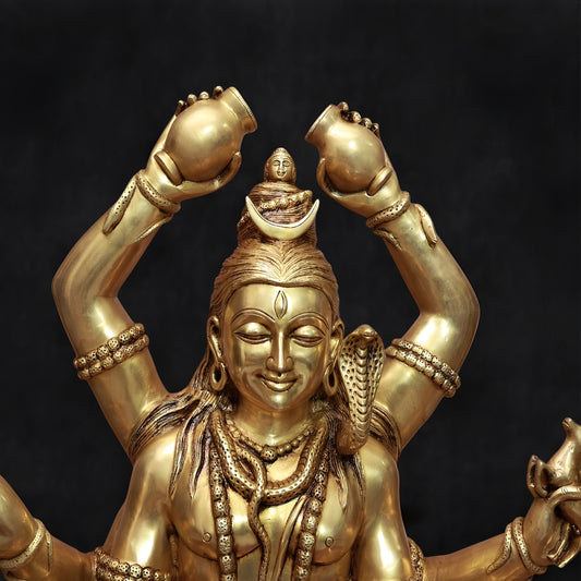Brassaura™ Brass Lord Mrityunjaya Shiva Statue, Height 30 Inches | Temple & Home Décor