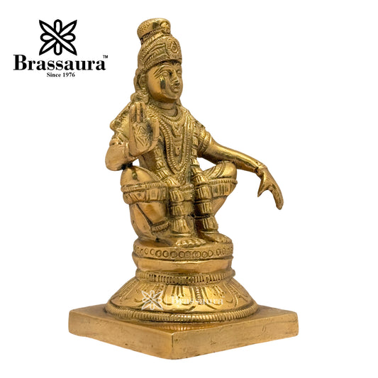 Brassaura™ Brass Ayyappa Idol – Height 5.2 Inches & Weight 1 Kgs | Temple & Pooja Décor