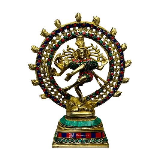 Brass Gem Stone Work Dancing Natraj God Idols for Home and Decor Height 24 cm Weight 1.7 Kg
