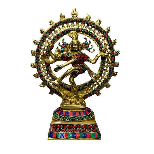 Brass Gem Stone Work Dancing Natraj God Idols for Home and Decor Height 29 cm Weight 2.9 Kg