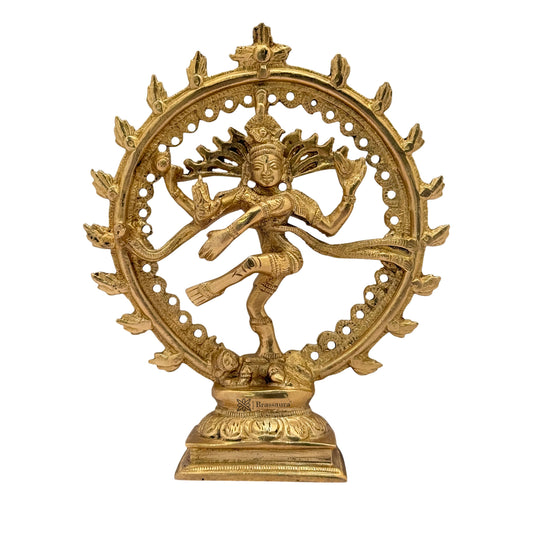 Brassaura™ Dancing Nataraj Brass Idol | Pure Brass with Golden Finish | Height 6 Inches & Weight 0.5 kgs
