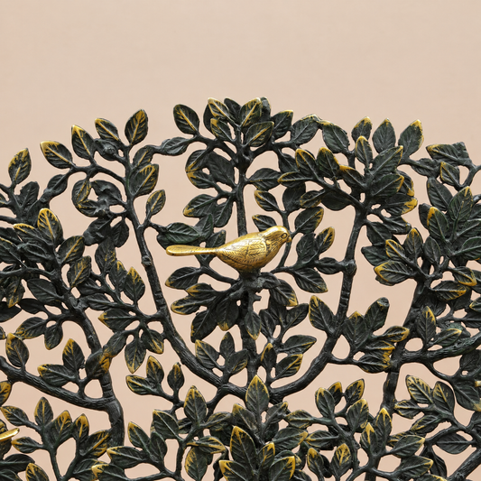 Brassaura® Tree of Life Sculpture with Golden Birds and Black & Golden Finish | Pure Superfine Brass Handcrafted Murti | Brass Statue for Home Temple, Pooja Room | Height 26.5 Inches | Weight 14.84 Kgs