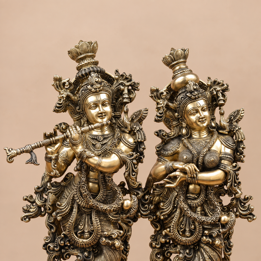 Brassaura® Radha Krishna Standing Idol with Antique Brass Finish | Pure Superfine Brass Handcrafted Murti | Brass Statue for Home Temple, Pooja Room | Height 27 Inches | Weight 45.88 Kgs