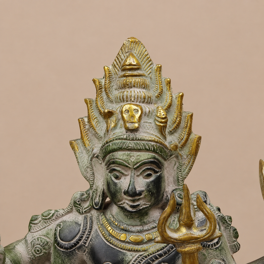 Brassaura® Lord Bhairava Standing Idol with Green & Golden Patina Finish | Pure Superfine Brass Handcrafted Murti | Brass Statue for Home Temple, Pooja Room | Height 17.5 Inches | Weight 8.32 Kgs