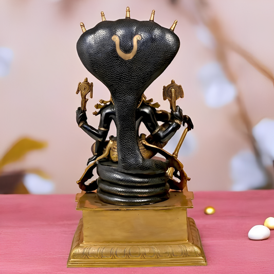 29 INCHES BRASS BHAGAWAN VISHNU SEATED ON SHESHNAG