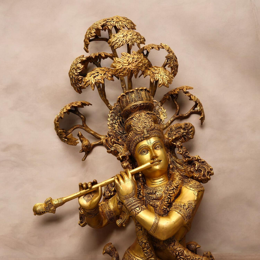 Brassaura® Brass Lord Krishna with Kadamba Tree Statue | Height 56 Inches & Weight 79 kg