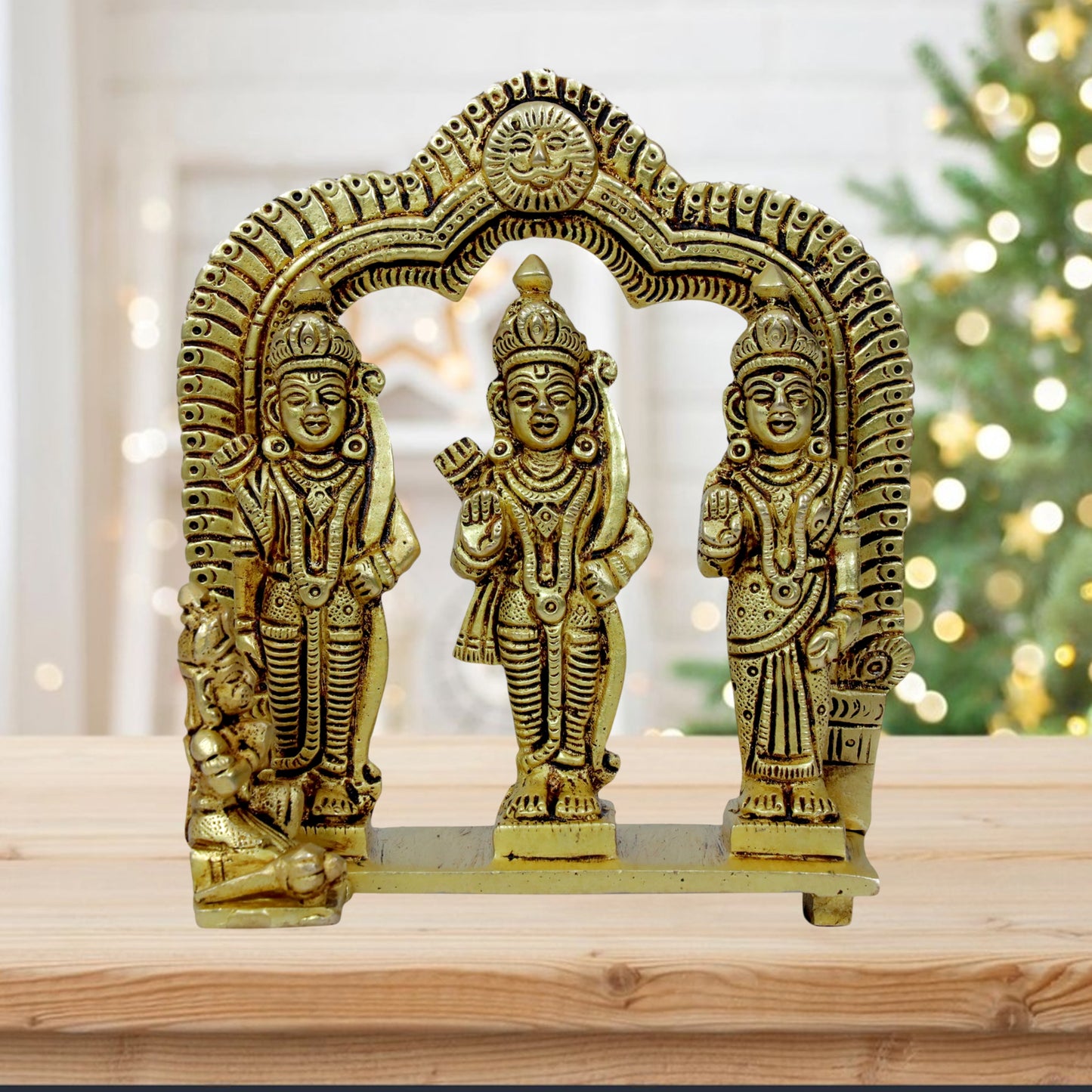 Brass Ram Darbar with Sita Laxman Hanuman Idol Statue Height 19 cm Weight 960 Gram