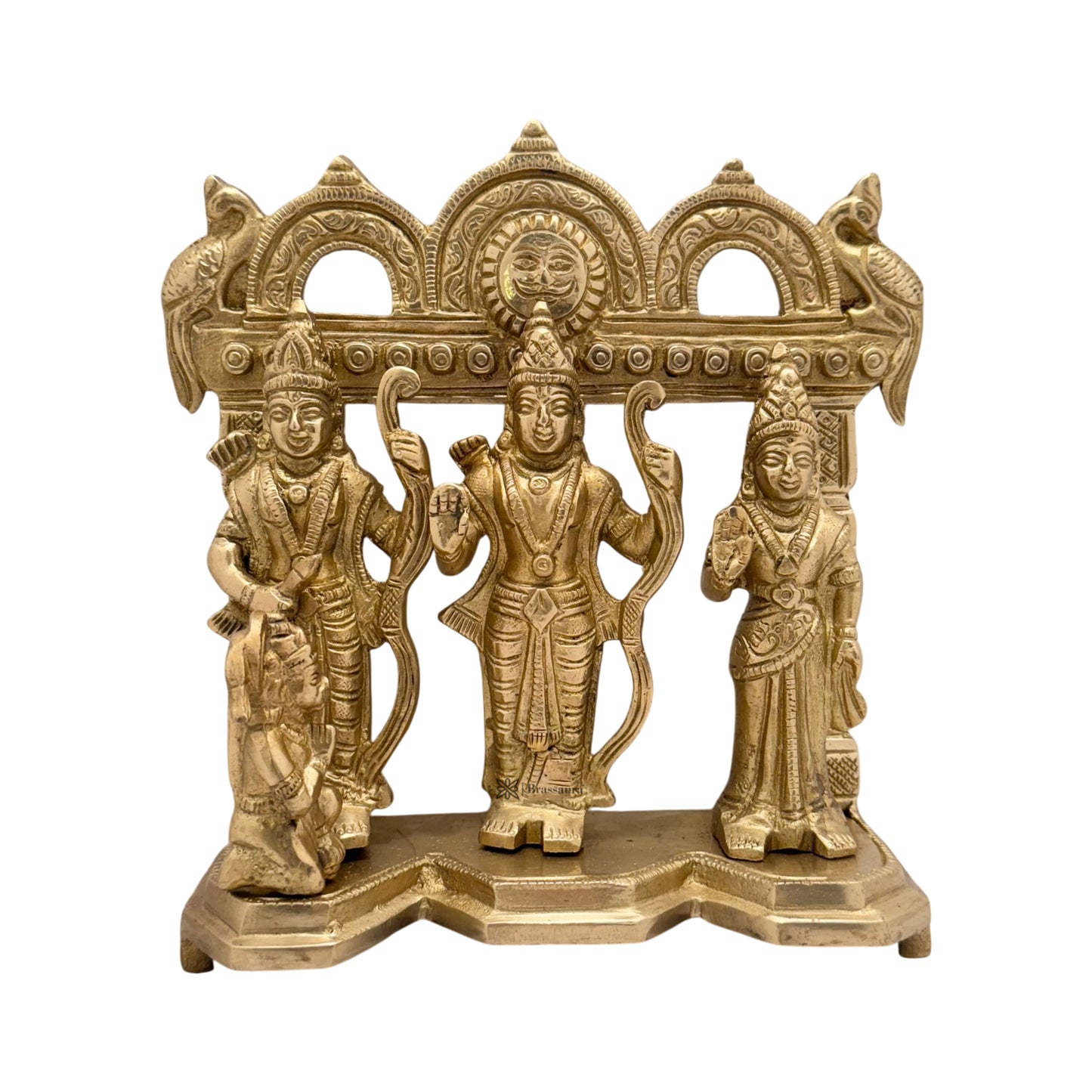 Brass Ram Darbar with Sita Laxman Hanuman Idol Statue Large Size Golden Color Height 22 cm Weight 2 Kg