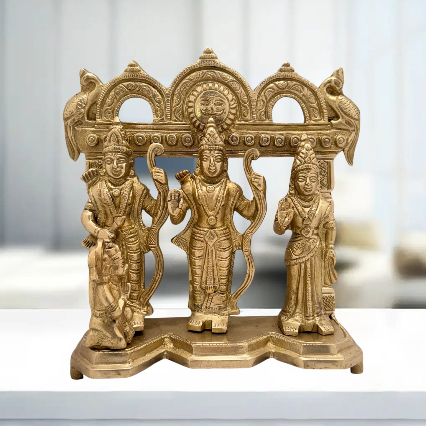 Brass Ram Darbar with Sita Laxman Hanuman Idol Statue Large Size Golden Color Height 22 cm Weight 2 Kg