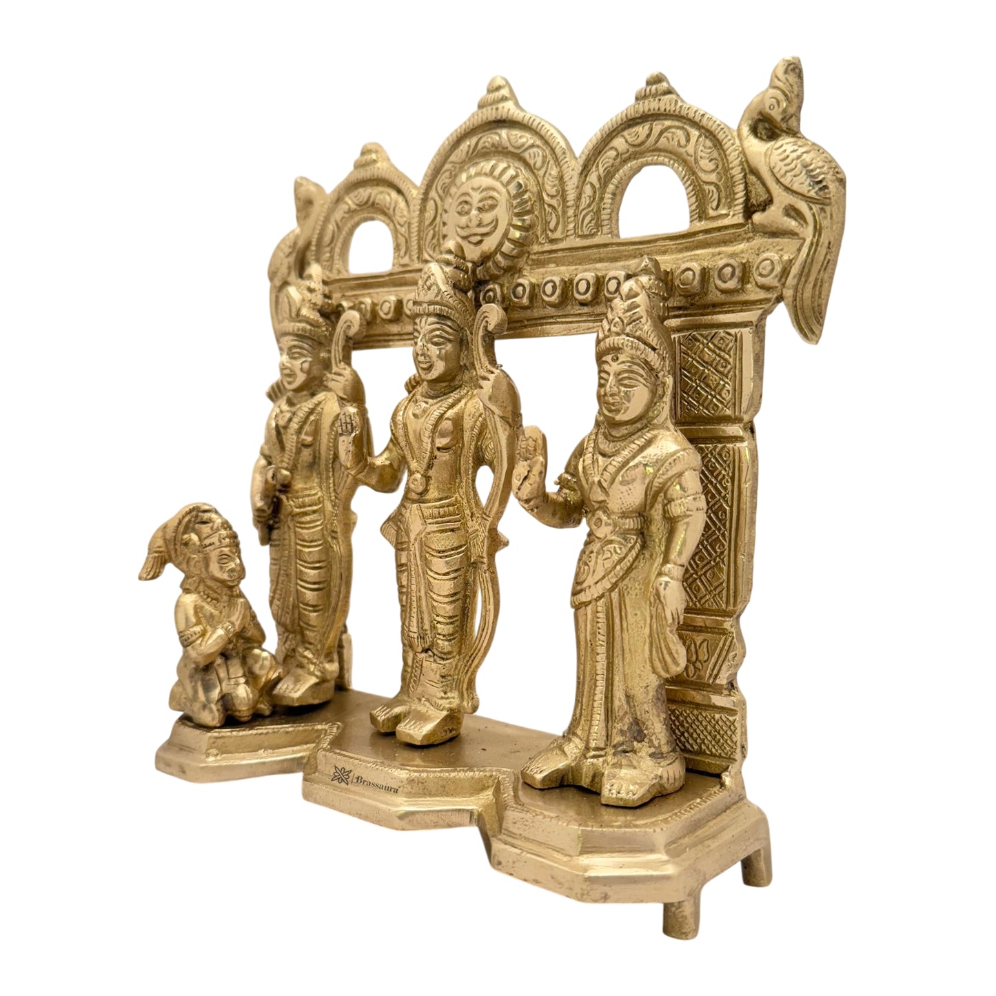 Brass Ram Darbar with Sita Laxman Hanuman Idol Statue Large Size Golden Color Height 22 cm Weight 2 Kg