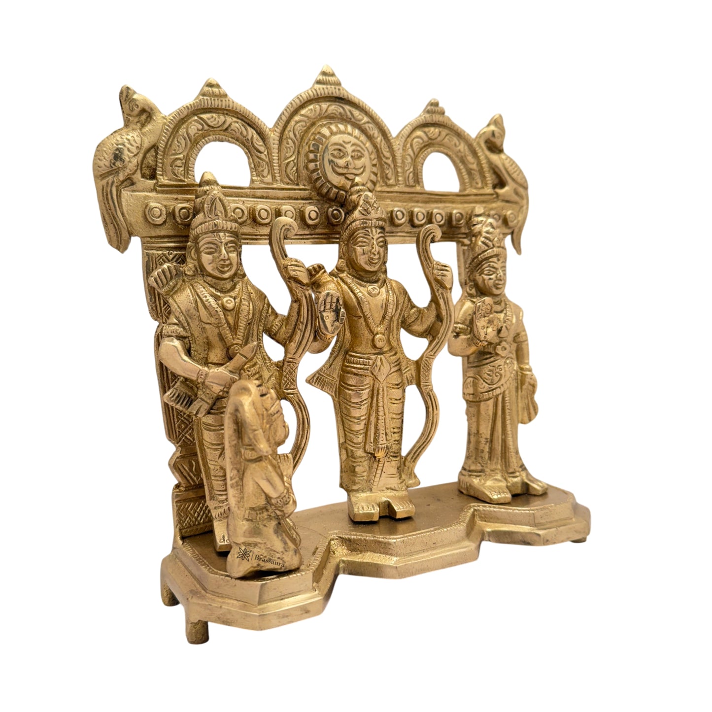 Brass Ram Darbar with Sita Laxman Hanuman Idol Statue Large Size Golden Color Height 22 cm Weight 2 Kg