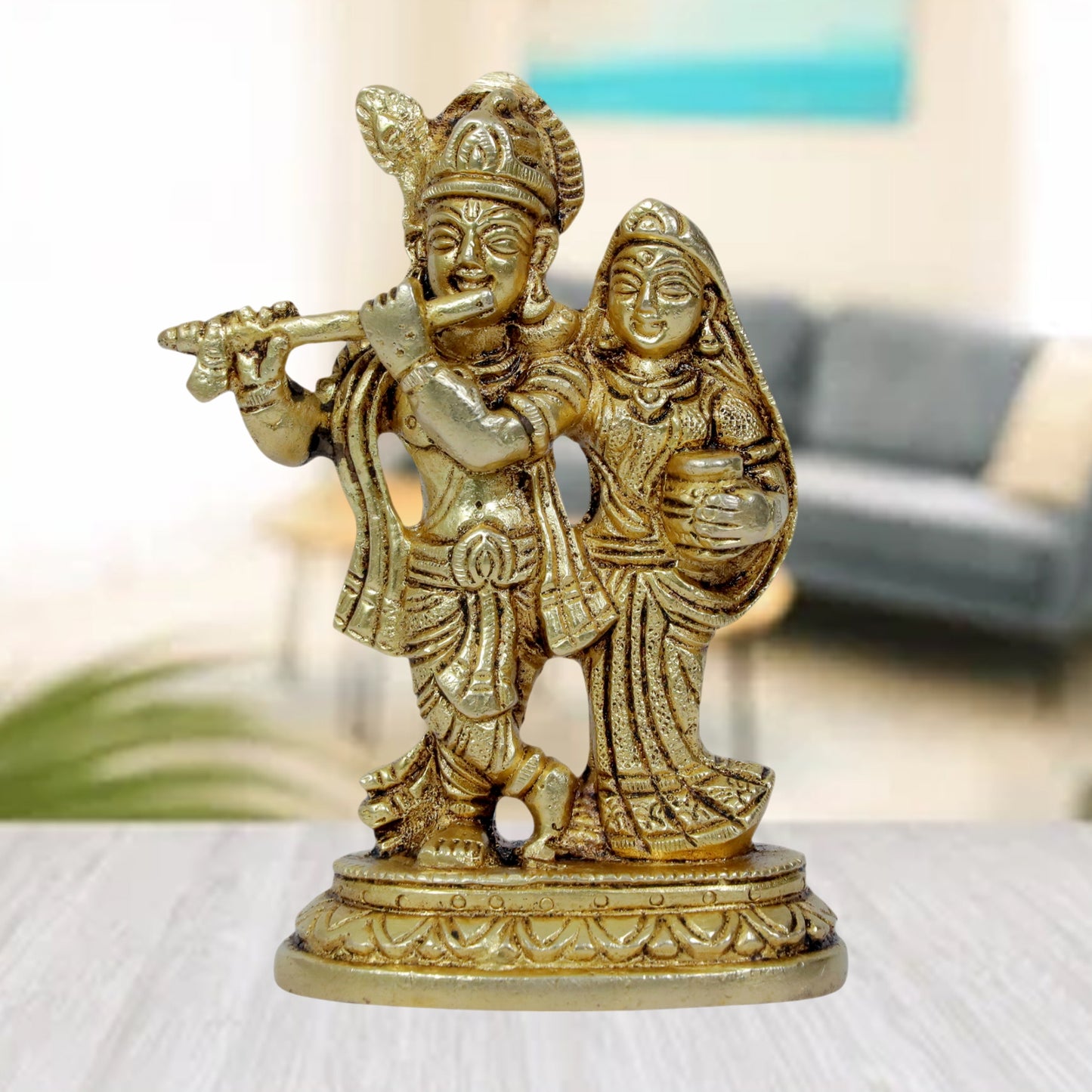 Brassaura™ Radha Krishna Murti | Pure Brass Handcrafted Idol | Height 16 cm (6.29 Inches) & Weight 0.56 Kgs