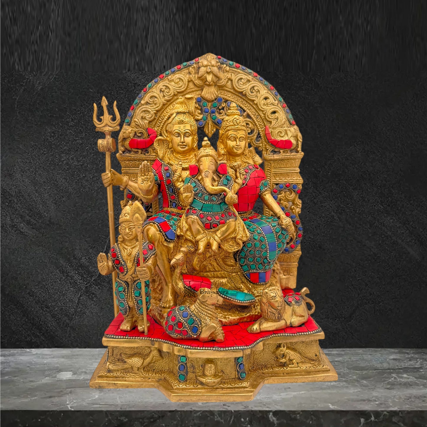 Brass Gem Stone Work Shiva Parivar Murti for Home and Decor Height 30 cm Weight 7.25 Kg