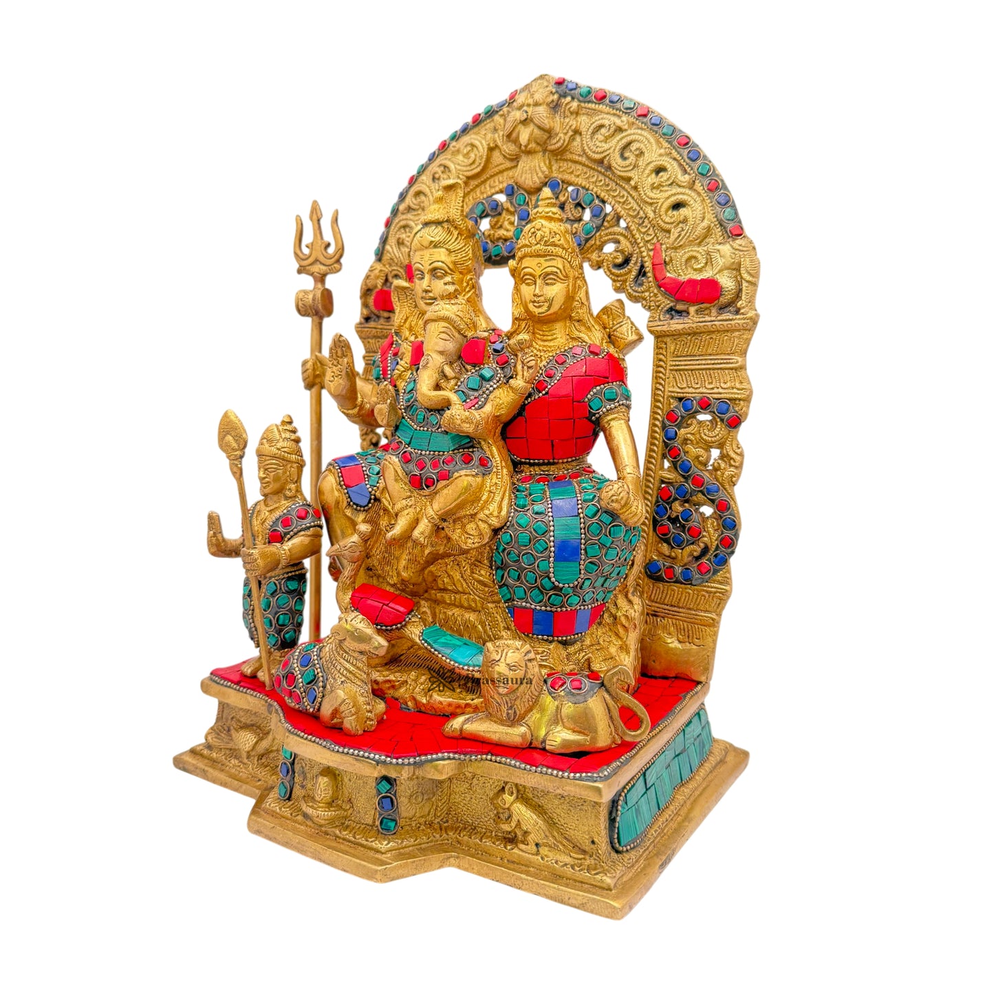 Brass Gem Stone Work Shiva Parivar Murti for Home and Decor Height 30 cm Weight 7.25 Kg