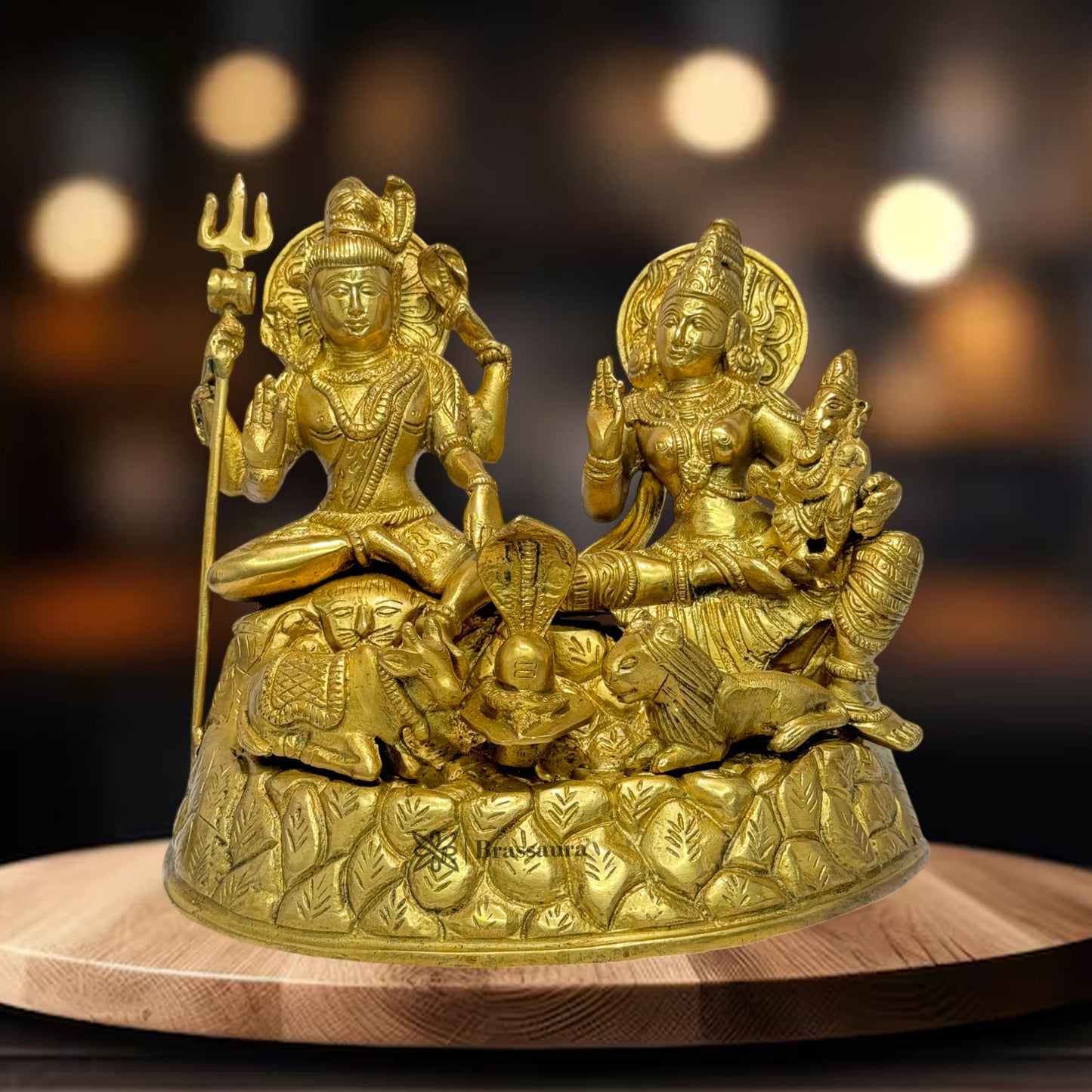 Brass Golden Shiva Parivar Murti for Home and Decor Height 23 cm Weight 4.4 Kg