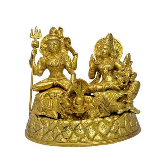 Brass Golden Shiva Parivar Murti for Home and Decor Height 23 cm Weight 4.4 Kg