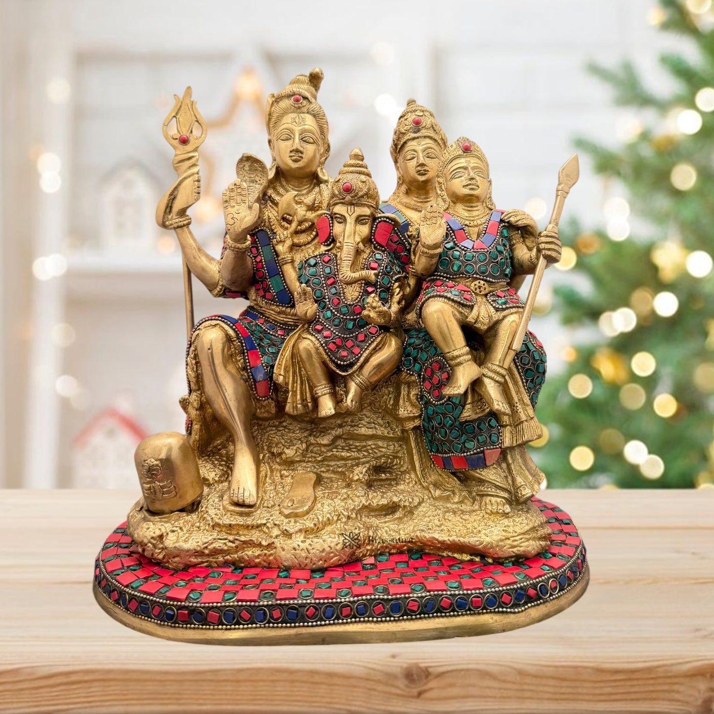 Brass Gem Stone Work Shiva Parivar Murti for Home and Decor Height 33 cm Weight 10 Kg