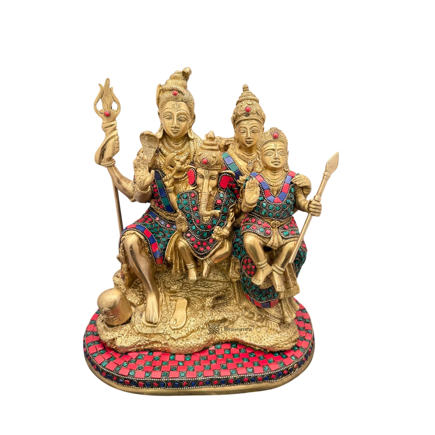 Brass Gem Stone Work Shiva Parivar Murti for Home and Decor Height 33 cm Weight 10 Kg