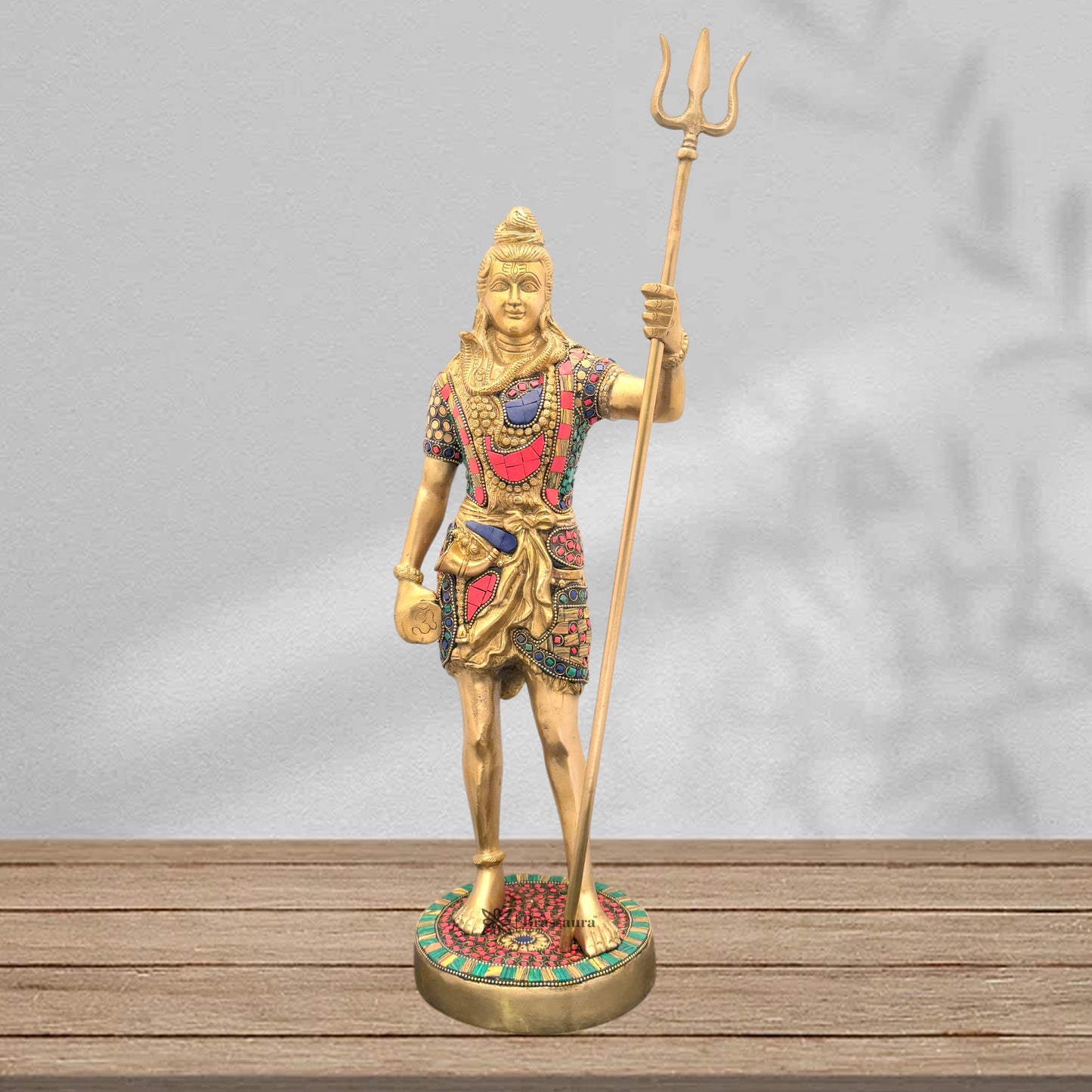 Brassaura™ Brass Gem Stone Work Shiva Idol – Height 25.2 Inches & Weight 10 Kgs | Divine Décor & Worship