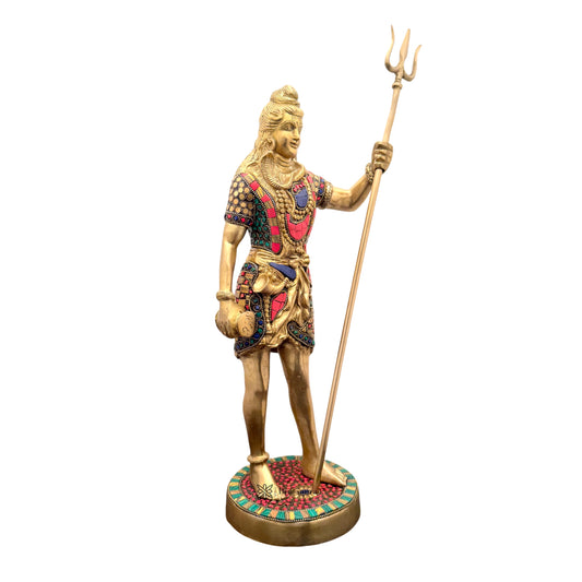 Brassaura™ Brass Gem Stone Work Shiva Idol – Height 25.2 Inches & Weight 10 Kgs | Divine Décor & Worship