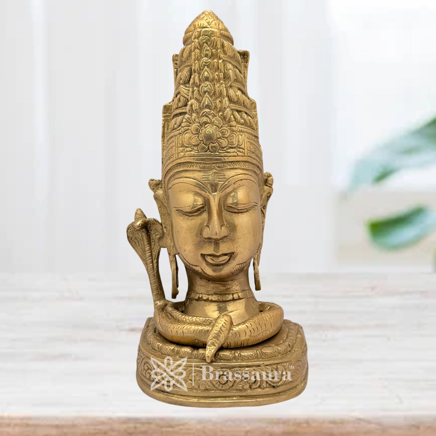 Brassaura® Brass Shiva Head Idol, Height 9.2 | Hindu Temple Sculpture