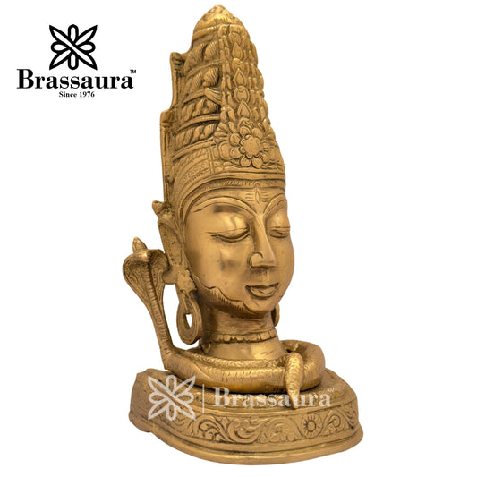 Brassaura™ Brass Shiva Head Idol, Height 9.2 & Weight 2.4 Kgs | Hindu Temple Sculpture