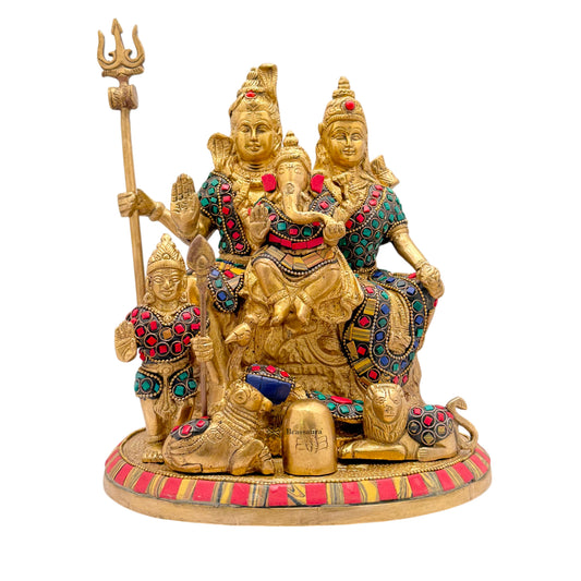 Brass Gem Stone Work Shiv parivaar Murti for Home and Decor Height 30 cm Weight 5 Kg