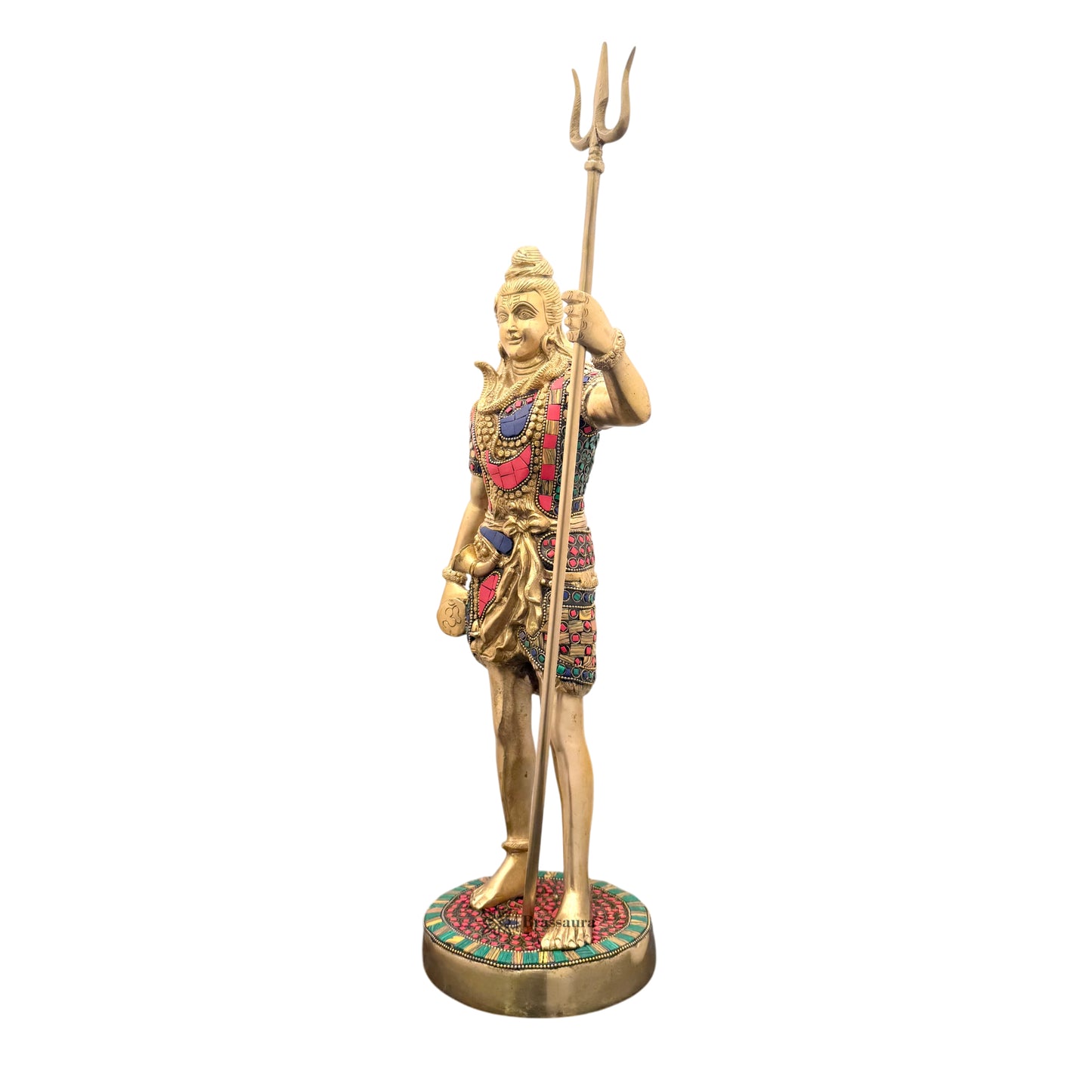 Brassaura™ Brass Gem Stone Work Standing Shiva Murti – Height 19.2 Inches & Weight 6.1 Kgs | Classic Idol