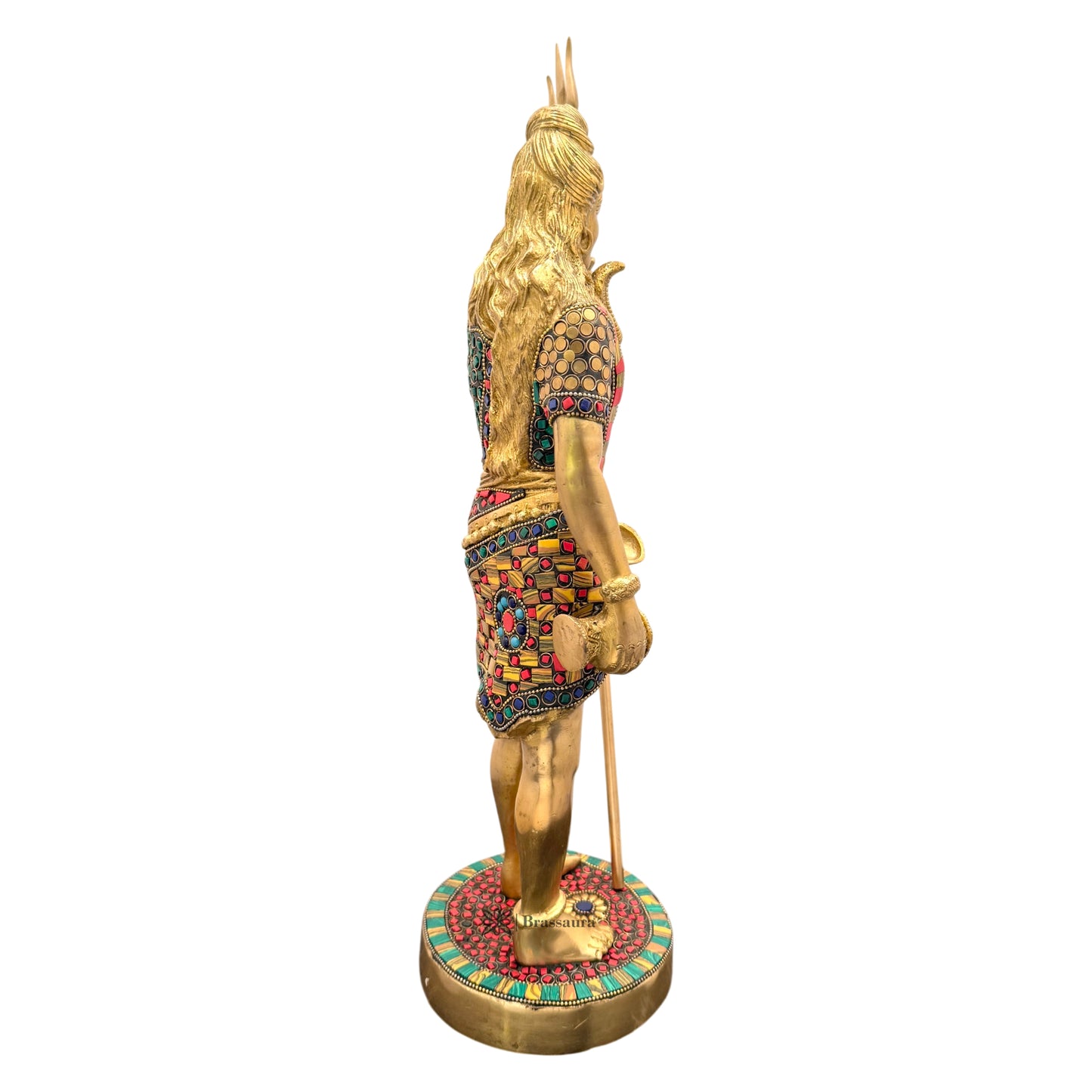 Brassaura™ Brass Gem Stone Work Standing Shiva Murti – Height 19.2 Inches & Weight 6.1 Kgs | Classic Idol