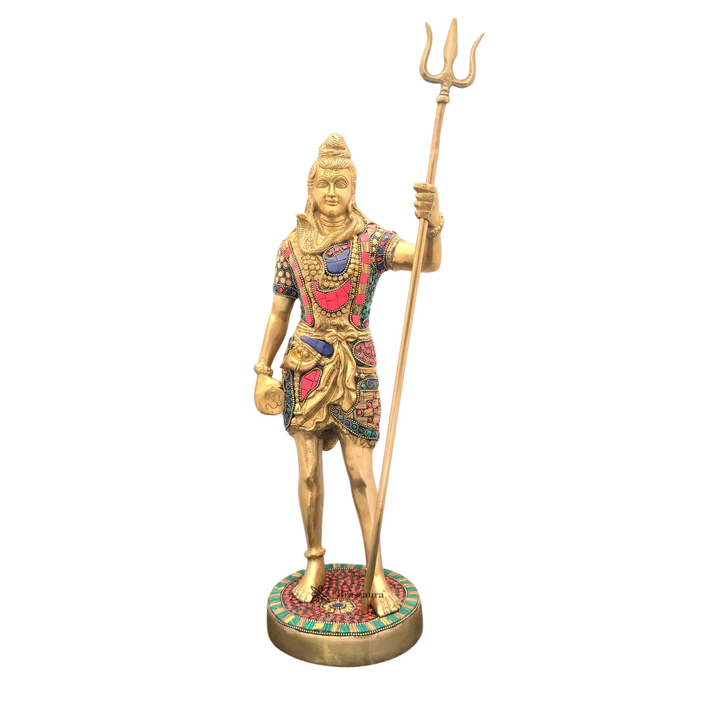 Brassaura™ Brass Gem Stone Work Standing Shiva Murti – Height 19.2 Inches & Weight 6.1 Kgs | Classic Idol