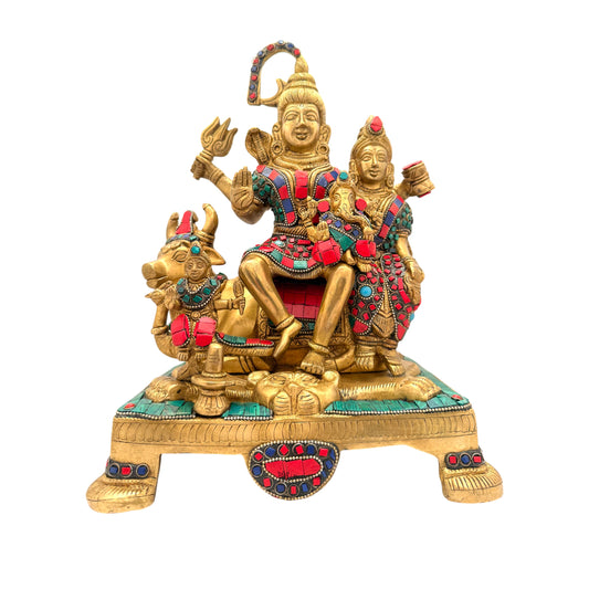 Brass Big Gem Stone Work Shiva Parivar Murti for Home and Decor Weight 8.3 Kg Height 32 cm