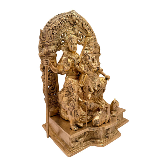 Brassaura® Brass Shiv Pariwaar Statue with Traditional Golden Brass Finish | Pure Superfine Brass Handcrafted Murti | Brass Statue for Home Temple, Pooja Room | Height 12 Inches | Weight 6.8 Kgs