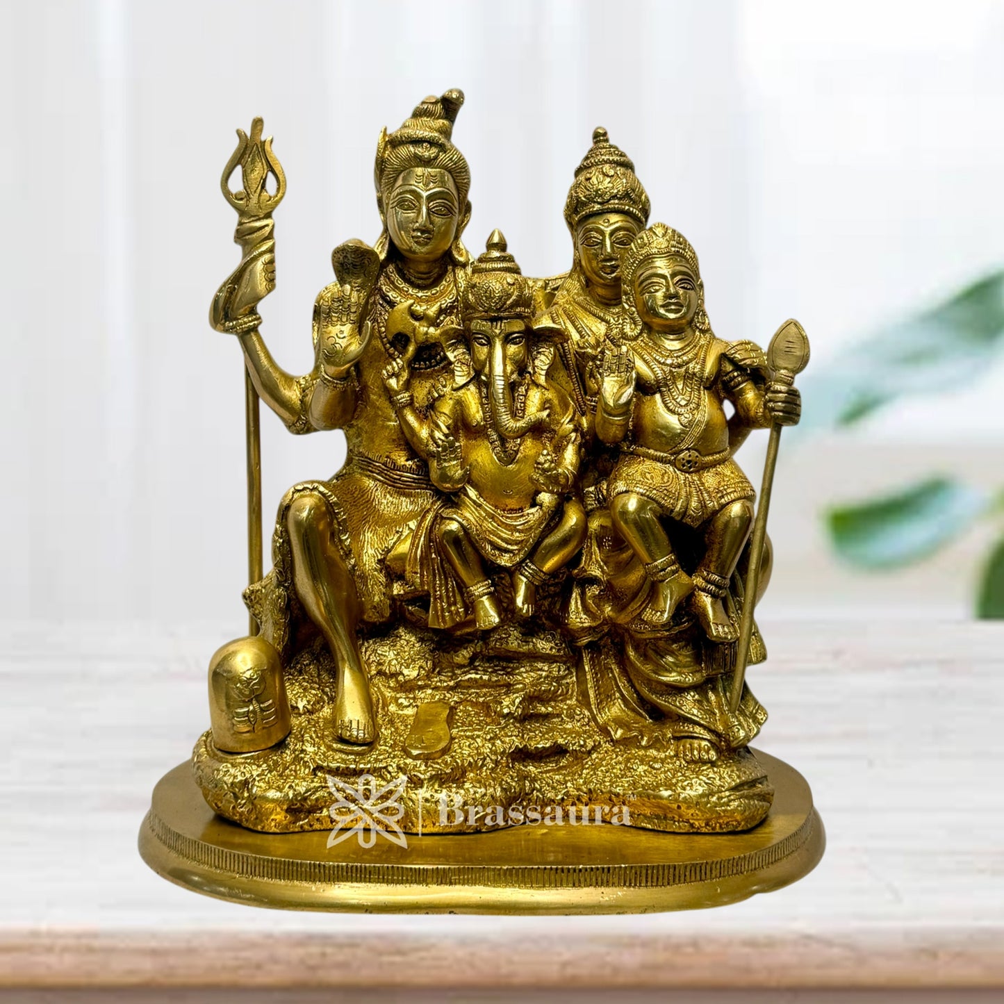 Brass Golden Shiva Parivar Murti for Home and Decor Height 30 cm Weight 9.15 Kg