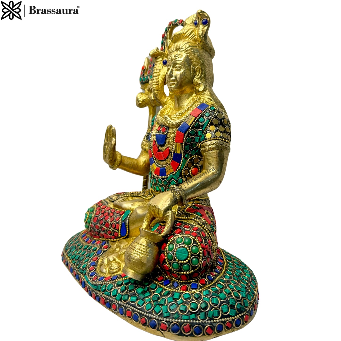 Brassaura™ Brass Shiva Idol Adorned with Gem Stones –– Height 11.2 Inches & Weight 4.5 Kgs | Traditional Décor