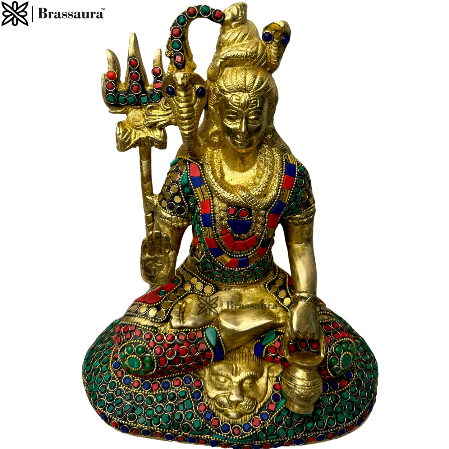 Brassaura™ Brass Shiva Idol Adorned with Gem Stones –– Height 11.2 Inches & Weight 4.5 Kgs | Traditional Décor