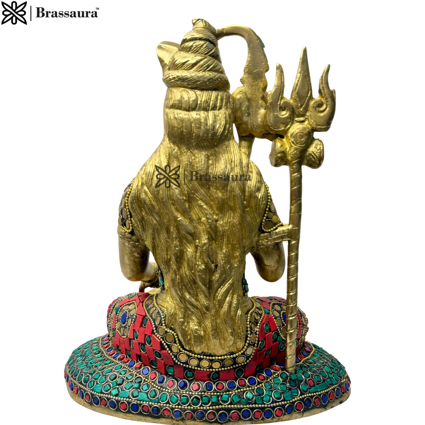 Brassaura™ Brass Shiva Idol Adorned with Gem Stones –– Height 11.2 Inches & Weight 4.5 Kgs | Traditional Décor