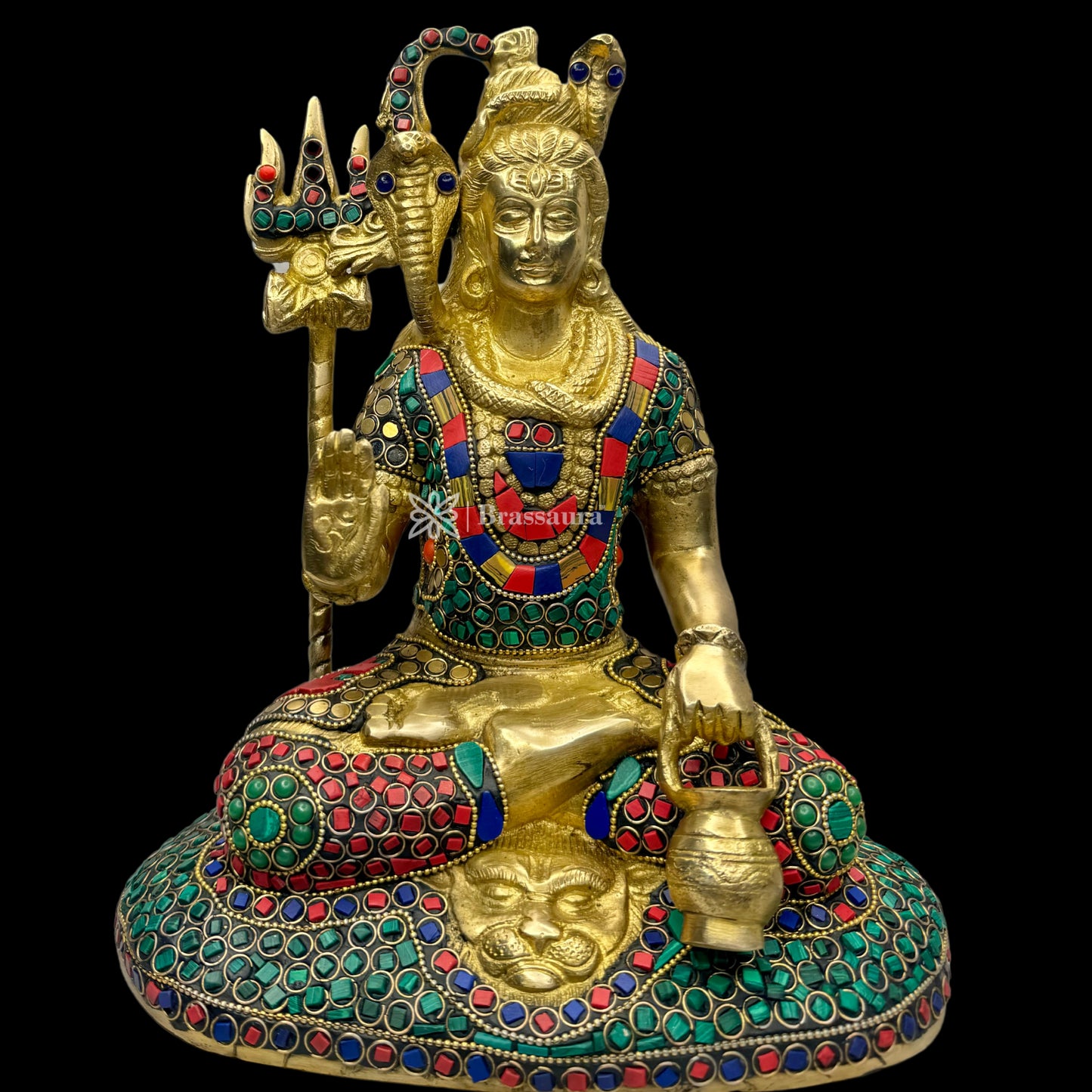 Brassaura™ Brass Shiva Idol Adorned with Gem Stones –– Height 11.2 Inches & Weight 4.5 Kgs | Traditional Décor
