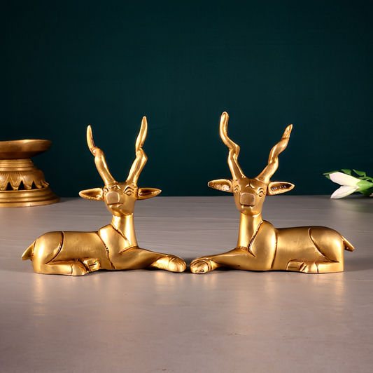 Brassaura™ Pure Brass Small Pair of Sitting Deer | Vastu Approved Handcrafted Décor | Weight 550 g | Height 3.5 Inches