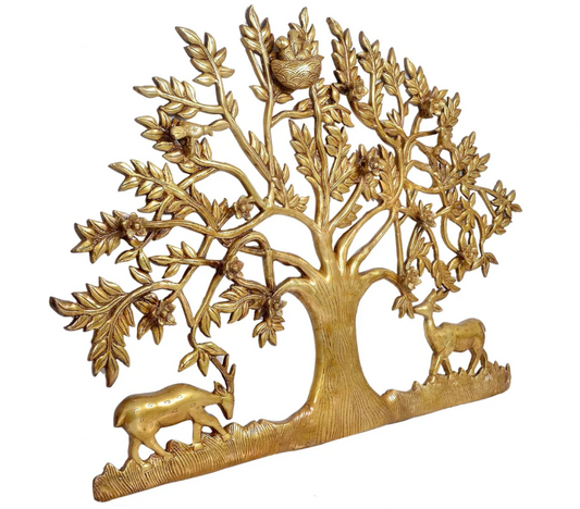 Brassaura™ Handcrafted Brass Tree Wall Hanging – Height 22 Inches & Weight 11 Kgs | Temple Wall Décor
