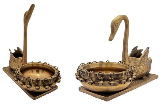 Brassaura® Brass Swan Pair Golden Urli Statue with Golden Brass Finish | Pure Superfine Brass Handcrafted Murti | Brass Statue | Brass Statue for Home Temple, Pooja Room | Height 9.8 Inches | Weight 7 Kgs