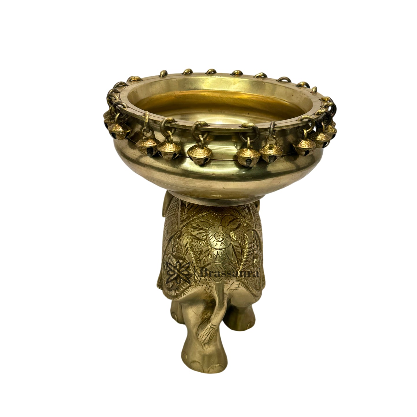 Brass Urli with Elephant Statue for Home Decor Weight 3.1 Kg Height 24 cm