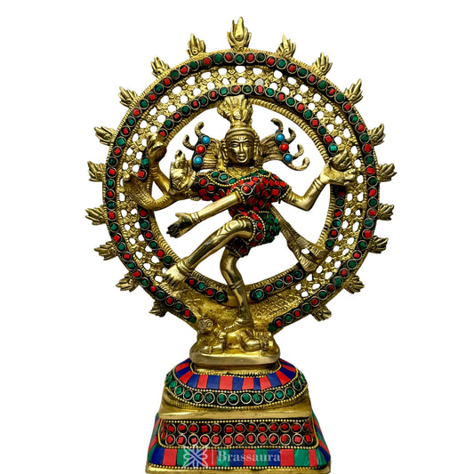 Brass Gem Stone Work Finish Natraj God Idols for Home and Decor Height 33 cm Weight 2.9 Kg