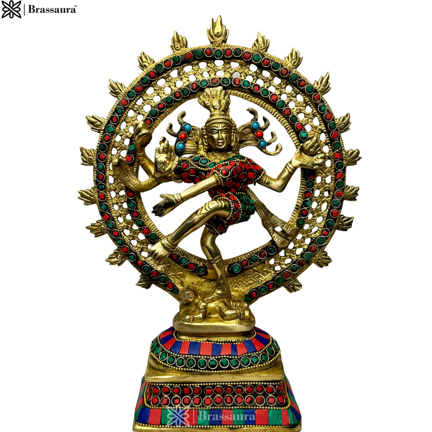 Brass Gem Stone Work Dancing Natraj God Idols for Home and Decor Height 29 cm Weight 2.9 Kg