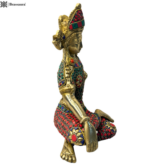 Brassaura™ Brass Gem Stone Work Indra Dev Idol – Height 11.2 Inches & Weight 3.20 Kgs | Temple & Pooja Décor