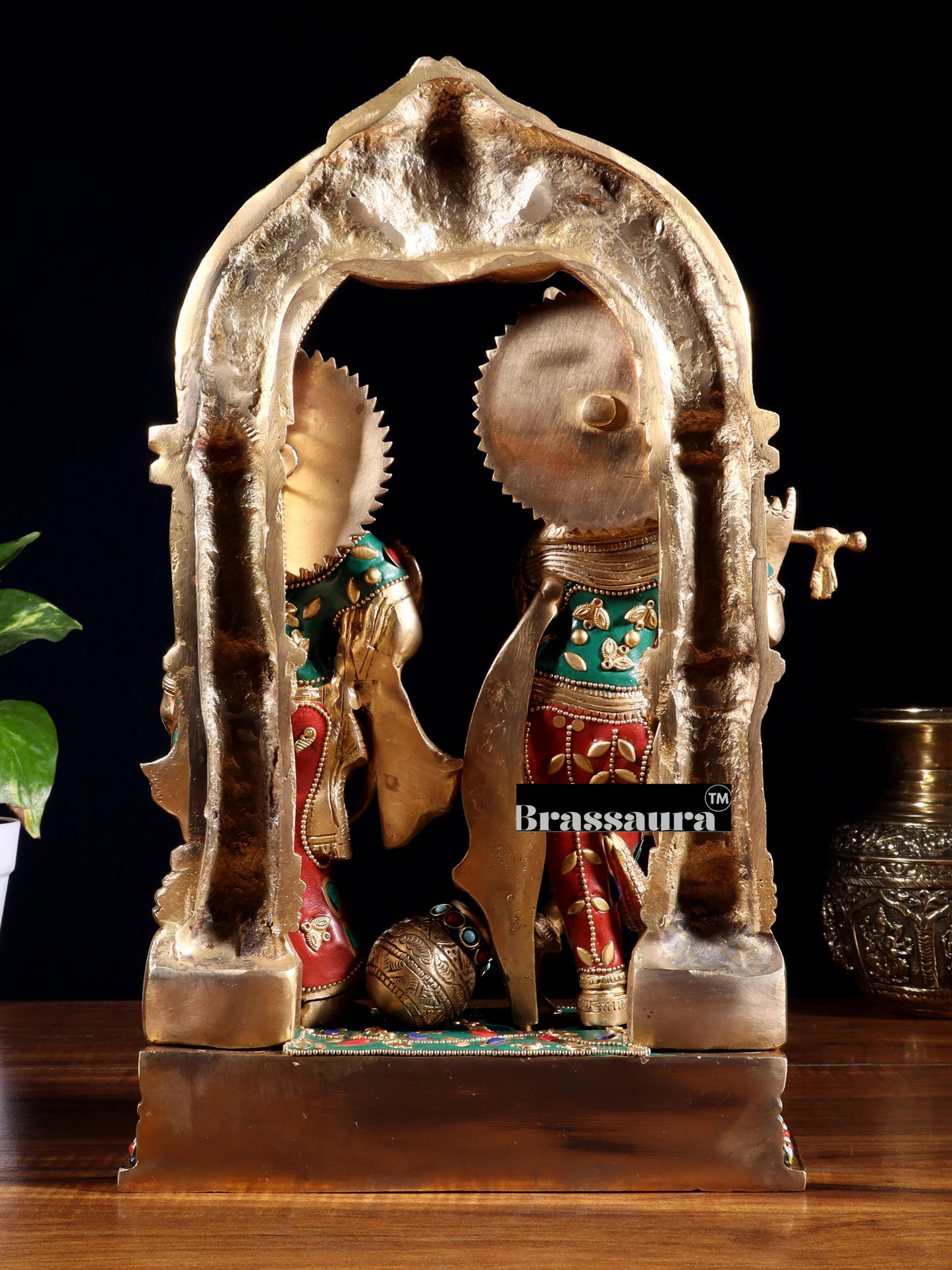 Brassaura™ Brass Gem Stone Work Radha-Krishna Murti – Height 14 Inches & Weight 7.5 Kgs | Home & Temple Décor