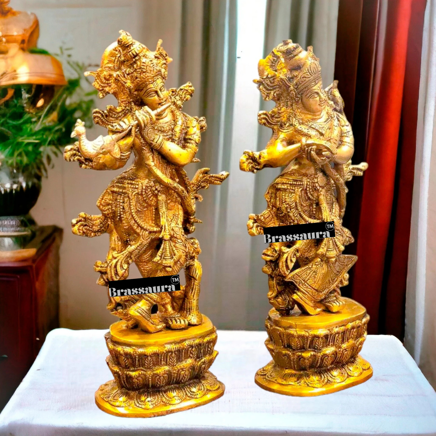 Brassaura™ Brass Radha-Krishna Idol – Height 12 Inches | Spiritual Home Accent