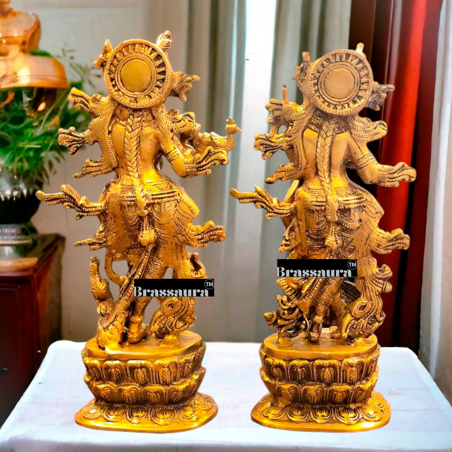 Brassaura™ Brass Radha-Krishna Idol – Height 12 Inches | Spiritual Home Accent