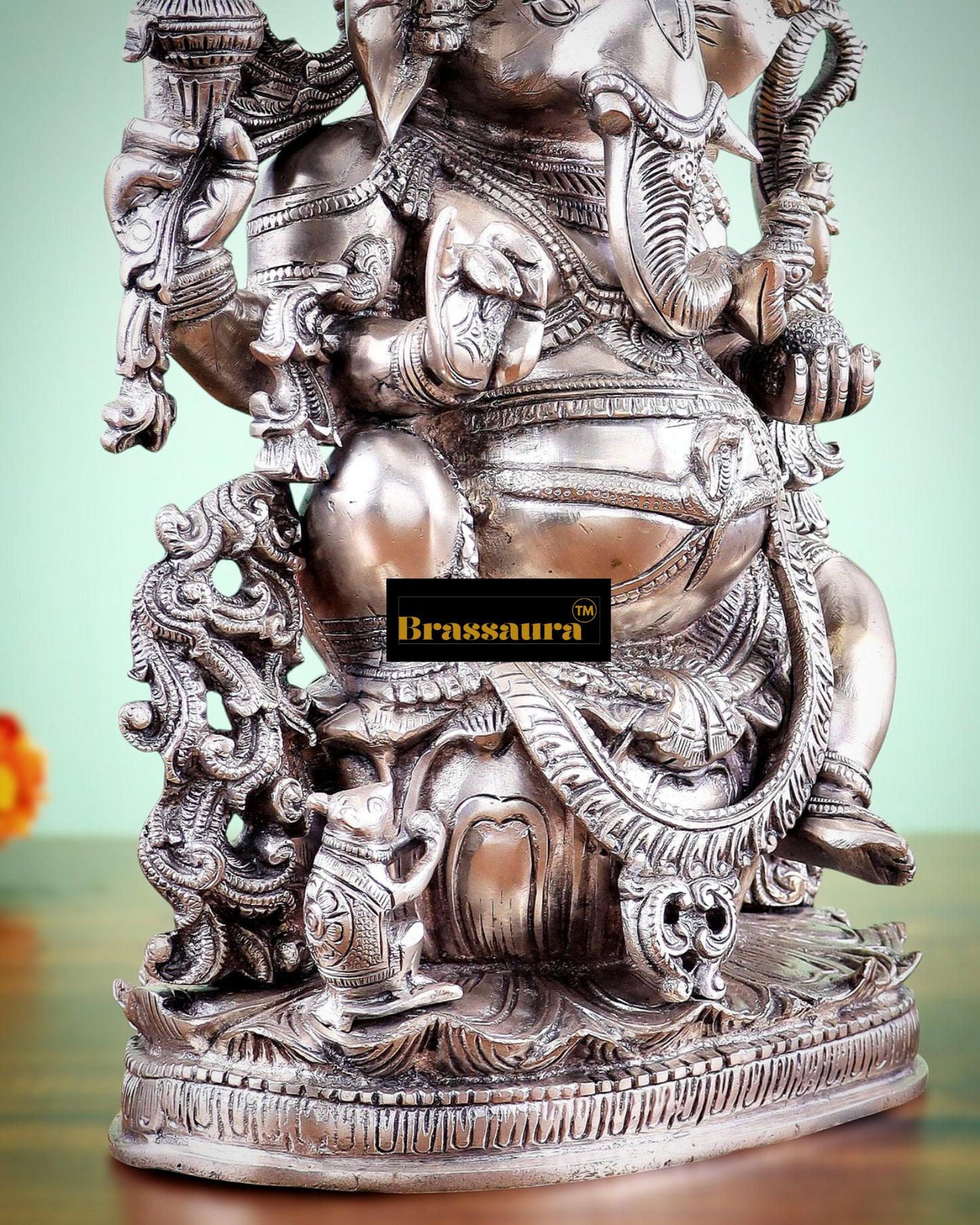 Brassaura™ Pure Superfine Brass Lord Ganesha Statue – 14" Height, 7.5 kg – Unique Handcrafted Elegance