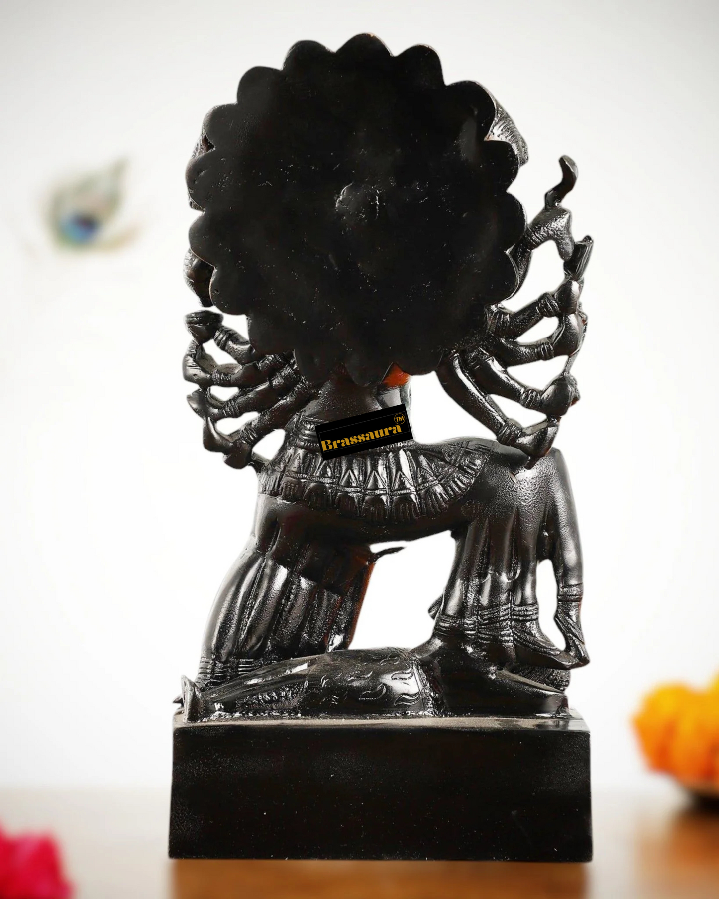 Brassaura™ Mahakali Brass Statue Idol with 10 Heads – 10kg | 15" Height – Antique